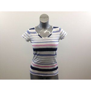Denver   Woman's Extra Small Cotton White/Blue/Pink Striped Short Sleeve T Shirt